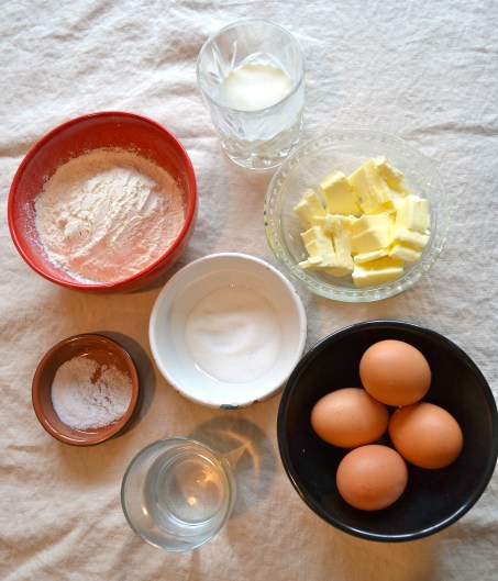 ingredients for choux pastry, pate a choux