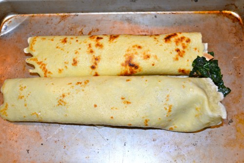 assemble the kale and cheese crepes