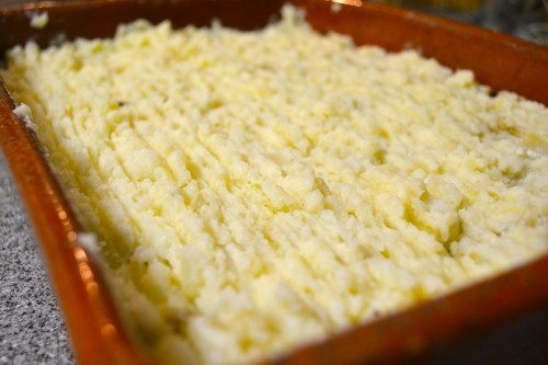 lentil vegetarian shepherd's pie, ready for the oven