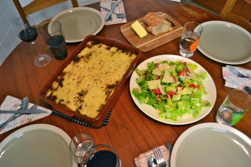 Shepherd's pie and a simple salad. Family style.