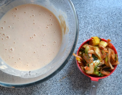 kim chi and pancake batter