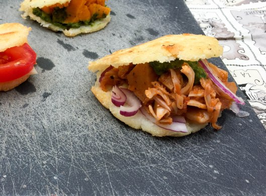 stuffed arepas close up